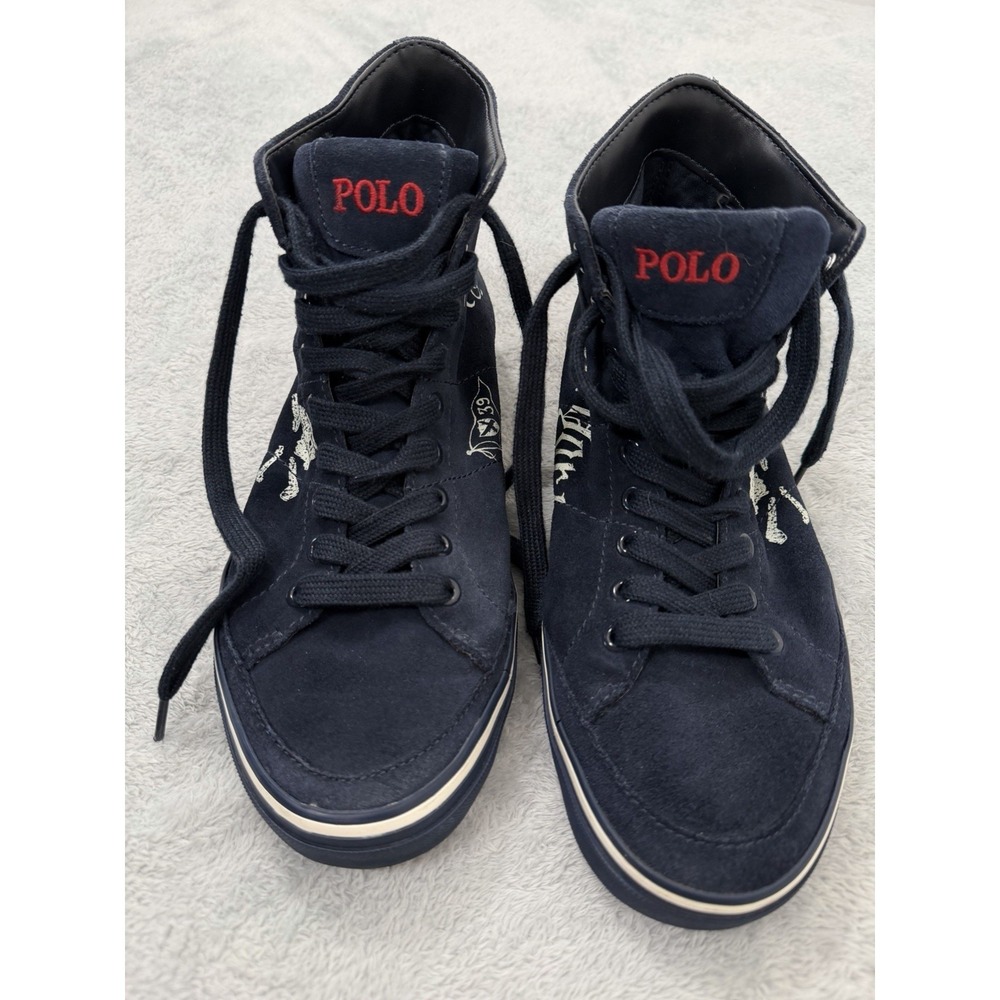 Polo Ralph Lauren Solomon NY Cross Bones Shoes Navy Suede Sneakers Size 7.5D
